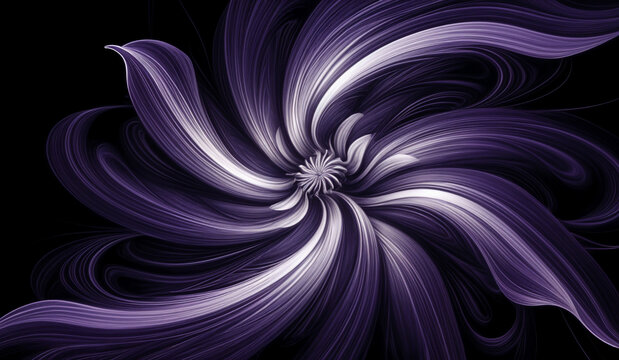 Abstract swirling purple and white flower on black