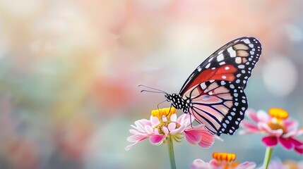 Fototapeta premium close up of a butterfly perched on a beautiful flower with a blurred background