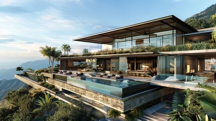 Obraz premium A majestic hilltop mansion with a contemporary design