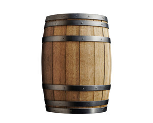 Vintage wooden barrel with metal hoops isolated on an empty background