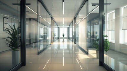 Fototapeta premium Modern Office Interior with Stylish Panoramic View