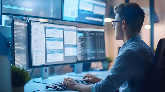 A person is talking with a customer via live chat on a computer. The screen will display a conversation window.