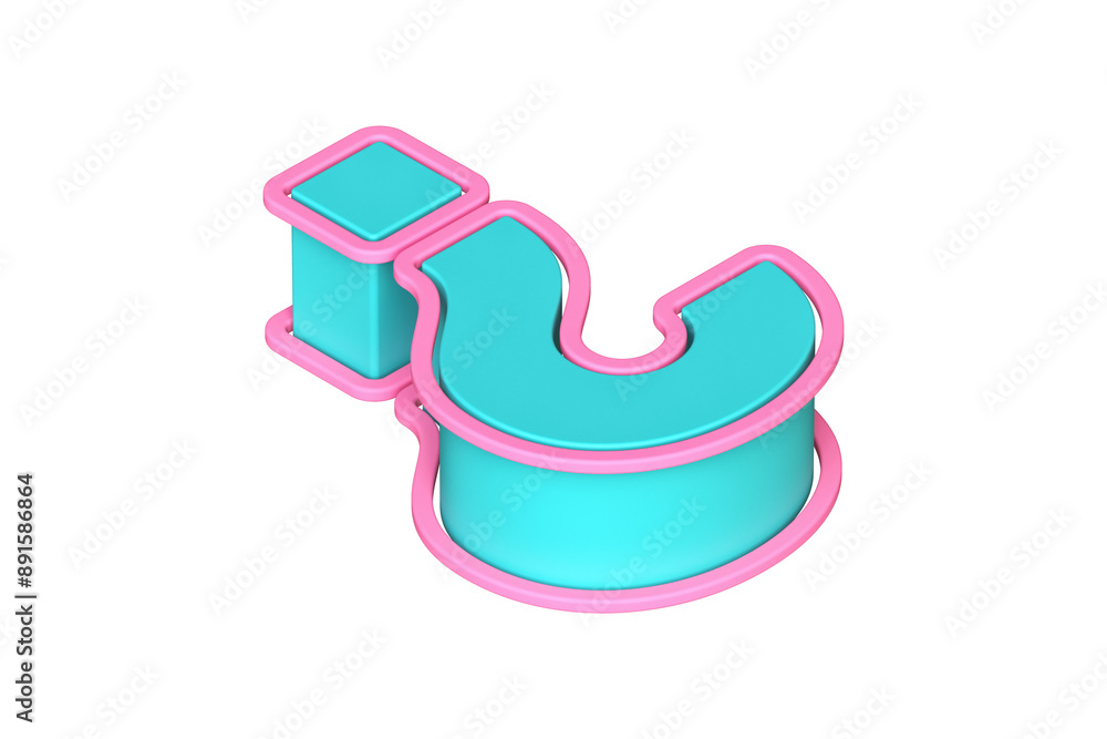Poster isometric icon of an interrogation sign from top view in aqua green and magenta. high quality 3d ren
