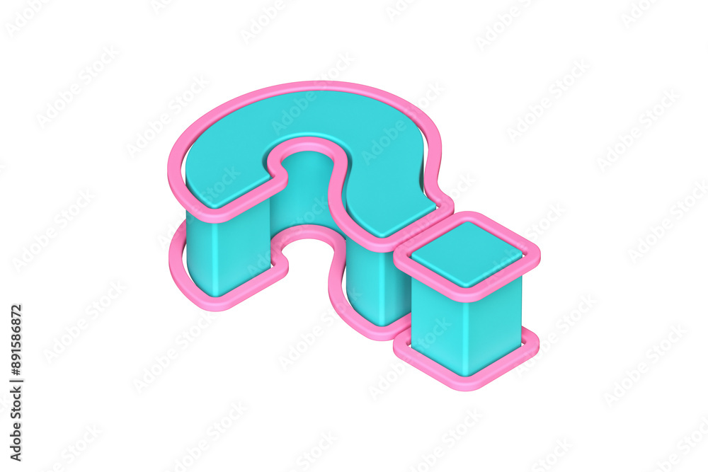 Aufkleber question mark icon in teal and pink from top view. isometric viewpoint 3d rendering display font sui