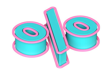 3D percentage sign in teal and pink. Isometric display typography. High quality 3D rendering.