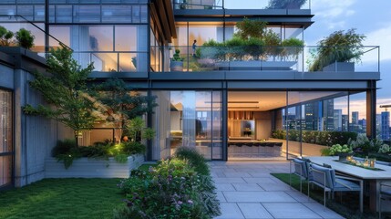 Fototapeta premium A sophisticated urban penthouse with a sleek glass exterior