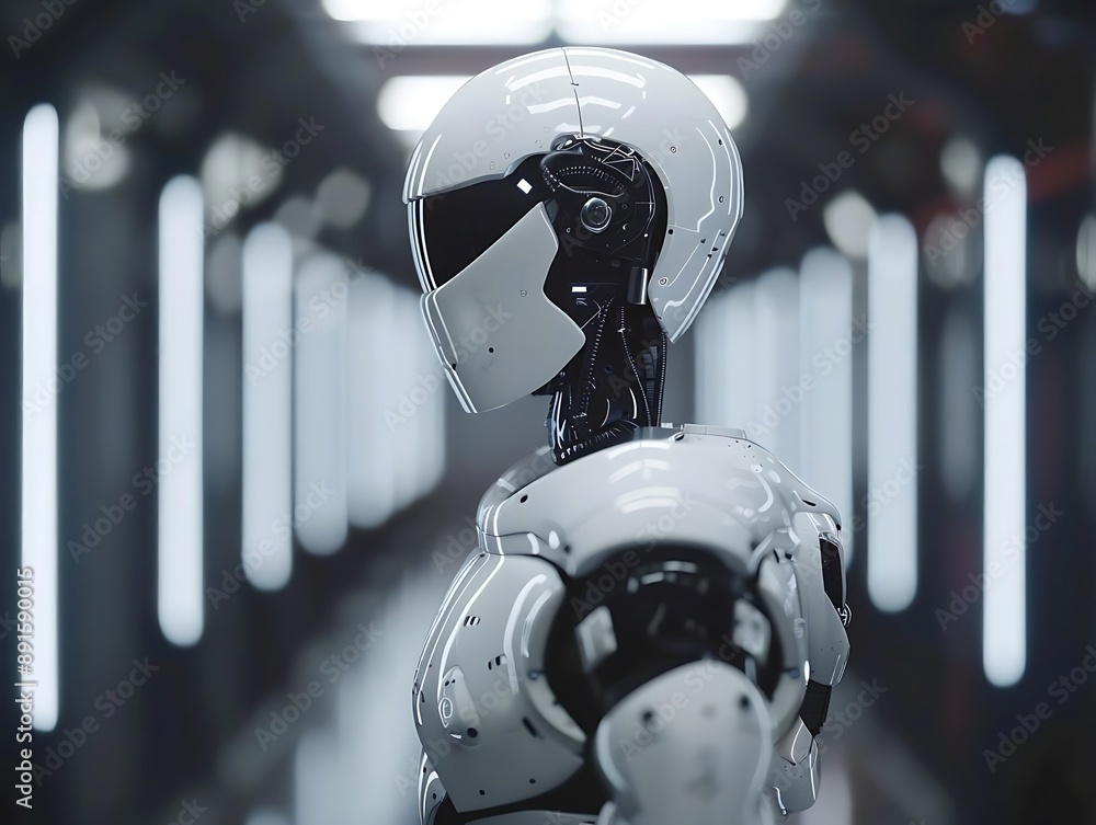Poster 3d illustration of a futuristic robot in a sci-fi setting