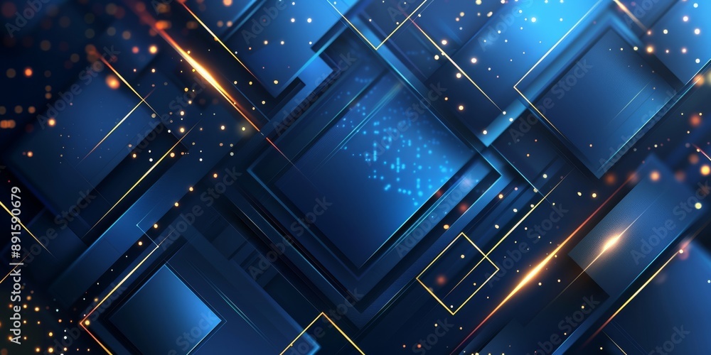Poster digital futuristic blue geometric abstract background with light effects and technological patterns.