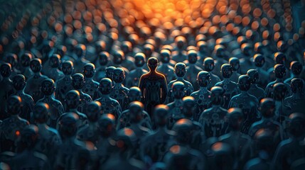 An individual standing apart from the crowd, symbolizing loneliness