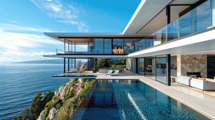 Fototapeta premium A stunning cliffside mansion with a sleek