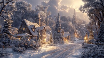 Enchanted Winter Wonderland: Snowy Cabin in the Forest