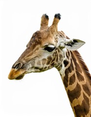 Seitenansichtfoto einer Giraffe, isoliert auf transparentem Hintergrund.