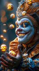 Obraz premium Creepy Clown Juggling Glowing Balls