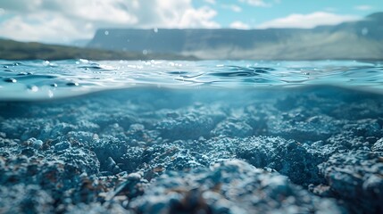 Fototapeta premium Blurry Underwater Volcanic Formations with Hazy Landscape Background and Ample Copy Space