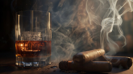 Simple and Luxury Background with Cuban Cigars and Smoke with Copy Space