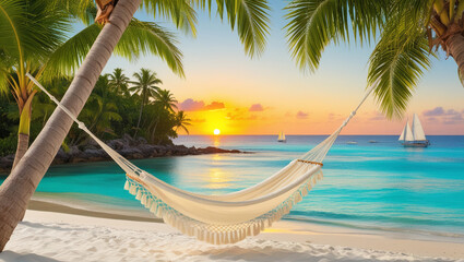 Naklejka premium beach with coconut palm, Generative Ai