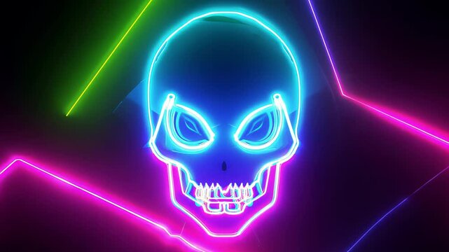 Neon UFO on a multi-colored background. Concept: science fiction and posters, cyberpunk and club posters.