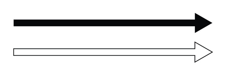 Horizontal long straight arrow signs. Black pointer, direction, position symbol and double arrow icon isolated on white background. Vector Illustration