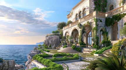 Obraz premium An elegant cliffside estate with a classic European design