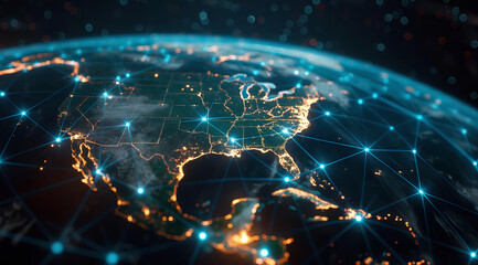 Obraz premium 3d rendering of the earth with blue lines connecting various places on it,focus on China map, dark background, light effects, global network concept