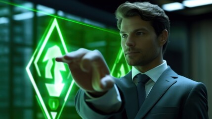 Businessman Interacting with Holographic Interface