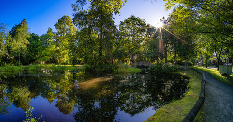 Sunny Sunrise in Suburban Neighborhood Park. Fraser Heights, Surrey, Vancouver, BC, Canada