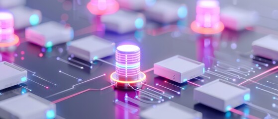 Data Storage, Futuristic glowing database with servers, Digital Technology