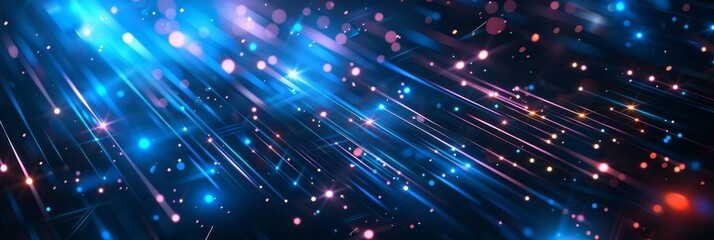 Fototapeta premium Dynamic blue and pink light streaks create a vibrant abstract background resembling a cosmic space scene.