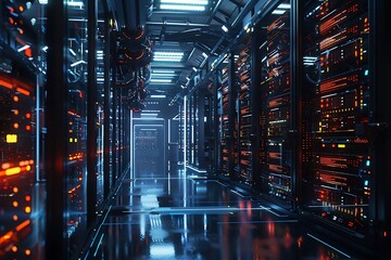 Futuristic Server Room 3D Illustration
