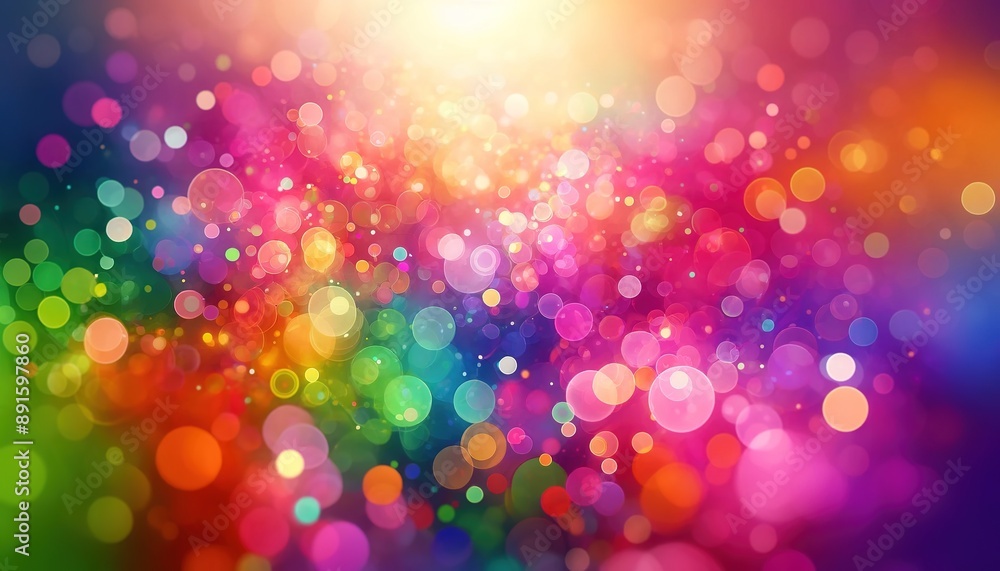 Wall mural abstract festive background with glowing multicolored bokeh