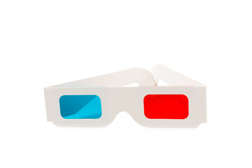 3D glasses isolated on white background. 3D Movie Glasses. Cinema and entertainment concept. Watching a movie. Design. Place for text.