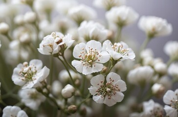 Close-up cluster of delicate white flowers in bloom with soft blurred background