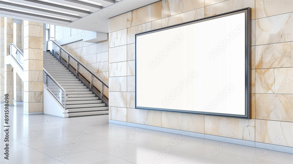 Poster staircase in modern architecture with elegant interior design. the spacious area features sleek line