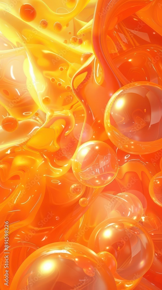 Poster a metaballs and blobs abstract background with a bright orange and yellow color scheme, highlighting