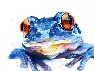 Vibrant Blue Frog with Intricate Skin Texture on White Background