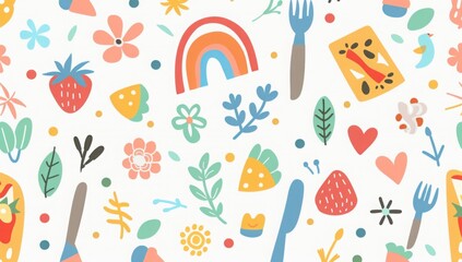 A seamless pattern with a digital illustration of food