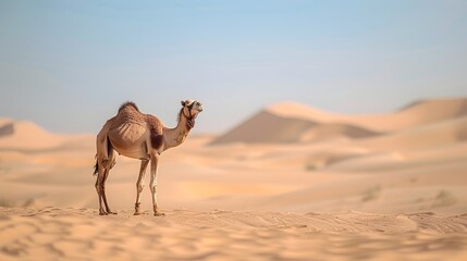 Defocused Desert Safari in Qatar with Camels and Sand Dunes