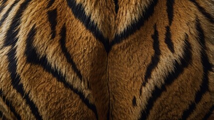 Close-up of tiger fur texture with striking orange and black stripes. Ideal for backgrounds, design projects, and nature-themed decor.