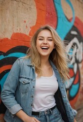 Fototapeta premium beauty portrait of a happy girl, laughing woman