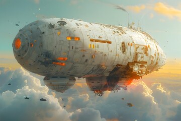 Obraz premium Massive Interstellar Cargo Freighter Hovering Through Dramatic Cosmic Landscape