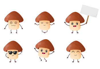 collection of cute mushroom characters. autumn mushrooms with different emotions