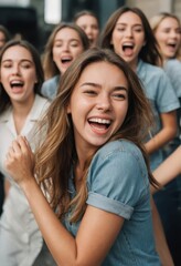 Fototapeta premium group of happy women laughing, smiling girls together