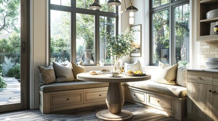 A charming breakfast nook with a built-in bench