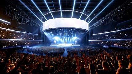Futuristic Music Concert Venue With Enthusiastic Crowd and Vibrant Lights