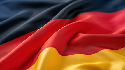 Naklejka premium Waving German Flag Close-Up with Folds in Black, Red, and Yellow Colors
