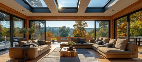 Modern Living Room with Stunning Autumn View