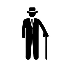 Old Man with Cane Line Icon 