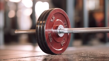 Red Weight Plate and Barbell