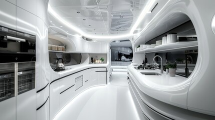 Modern Futuristic Kitchen with Cutting-Edge Technology and Sleek Aesthetics