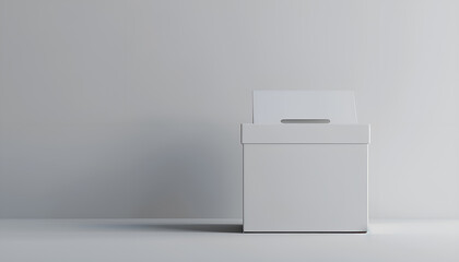 Ballot box with vote on light grey background. Election time